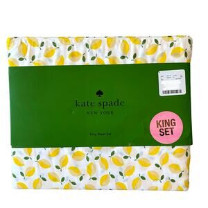 Kate Spade King Sheet Set 4pc Yellow Lemons on White 100% Cotton New